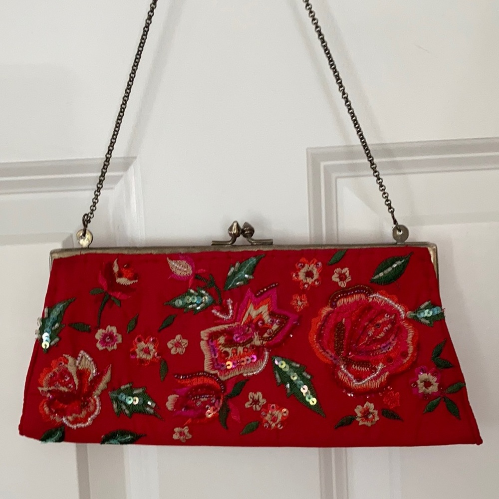 Accessorize Red Beaded Clutch